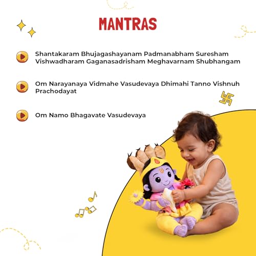 Image of Panda's Box Mantra Chanting Lord Vishnu Soft Toys for Kids | Musical Stuffed Plush Toy for Girl & Boy | Non-Toxic, Safe | Best Birthday Gift for Newborn & Toddlers | Free Colouring Book | Medium 30 CM