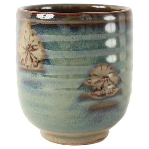 Mino ware Japanese Pottery Yunomi Chawan Chubby Tea Cup 12oz made in Japan (Japan Import) MMY003 (Plum Flowers) Cover