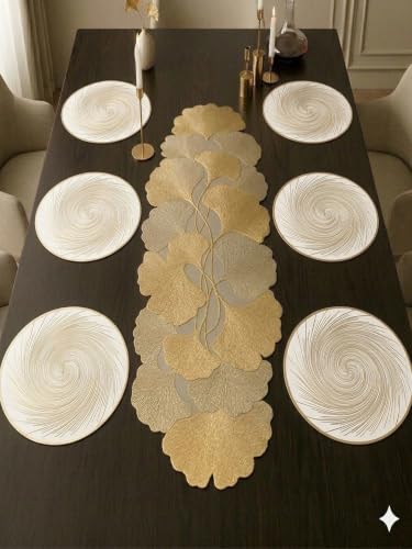 Image of Dakshya Industries PVC Waterproof Round Table Placemat & Table Runner Combo Set | 6 Round Table Mats (38 x 38 cm) + 1 Table Runner | Heat Resistant, Washable, Non Slip Dining Table Decor (Jovelle)