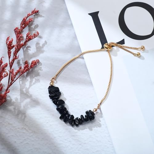 Natural Black Tourmaline Bracelet - Authentic Black Tourmaline Link Chain Tourmaline Bracelet, Stone Bracelet Healing Protection Energy Chakra Yoga Crystal Bracelet Jewelry Gift for Women3