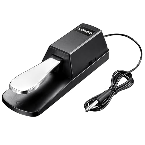 Pedal de sustain universal LEKATO para teclado, pedal de piano con interruptor de polaridad para teclados electrónicos, teclados MIDI, piano digital, conector de entrada de 1/4', cable de 1,5 m