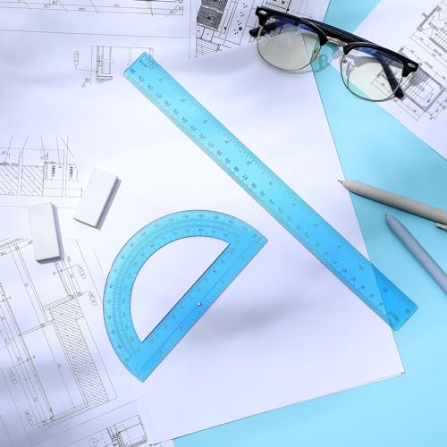 zonon 2 pack 123939 plastic ruler and 63939 plastic protractor set clear ruler protractor set math geometry supplies for school classroom home office drawingblue