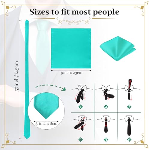 Image of Zhanmai 48 Pcs Men Solid Color Ties and Pocket Square Set Satin Necktie Business Handkerchief for Wedding Party