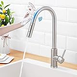 HGN Touch On Kitchen Faucets with Pull Down Sprayer,Sensor Faucets for Kitchen Sinks,Single Hole Single Handle Touch Activated Faucet ,304 Stainless Steel , Brushed Nickel,Without Deck Plate