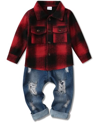 Ensemble tenues t-shirt manches longues et pantalon denim pour garçon