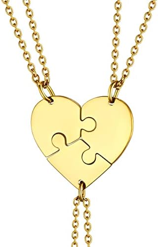 Supcare 2/3/4 Personalized Heart Puzzle Necklaces for Couples Friends Family Bff Custom Jewelry Gifts for Birthday Christmas Mothers Day Anniversary (with Jewelry Gift Box)