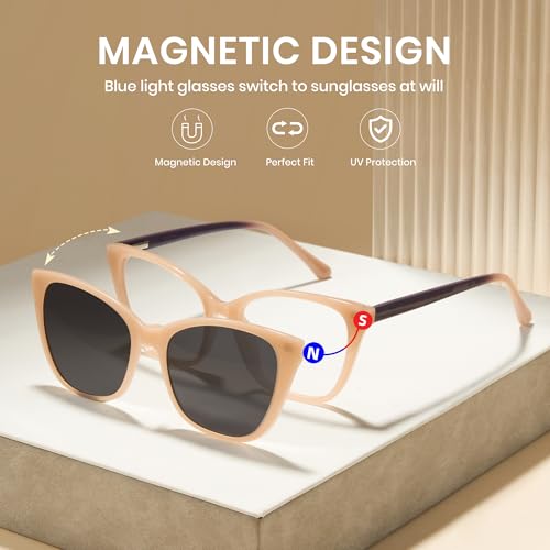 Image of Cyxus Cat Eye Magnetic Clip-On Sunglasses Women Polarized Blue Light Blocking UV400 Protection P1221