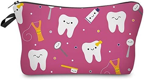 MRSP Cosmetic Bag Makeup bags for women,Small makeup pouch Travel bags for toiletries waterproof Happy Teeth Friends Dark PInk (51708)