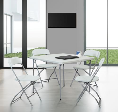 Office Star Resin 5-Piece Folding Square Table and Chair Set, Light Grey - Image 3