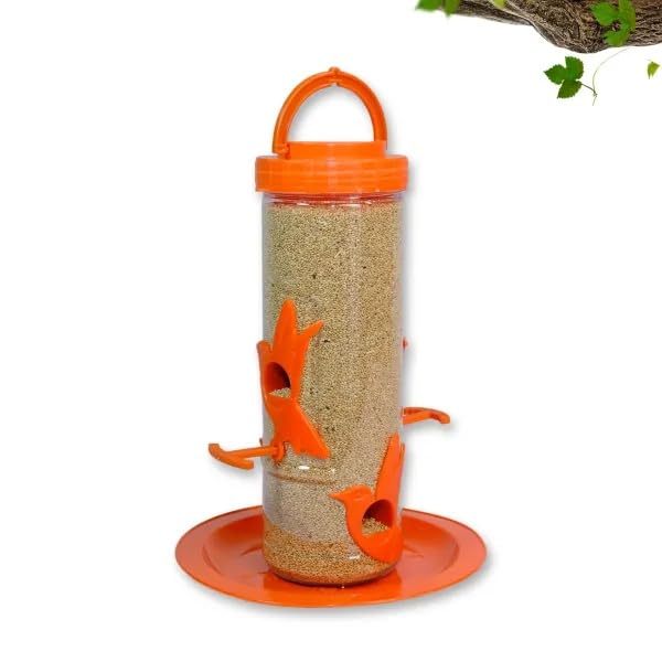 Image of Amijivdaya Medium Hanging Bird Feeder for Garden Balcony | 4 Feeding Ports | 700g Seed Capacity | Food-Grade Plastic | Easy Refill & Weatherproof (Orange, Pack of 2)