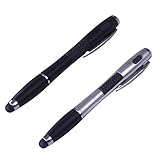 HDE 3-in-1 Multifunction Touch Screen Stylus Flashlight Ball Point Pen for Capacitive Electronic Devices (2 pack)(Black, Silver)