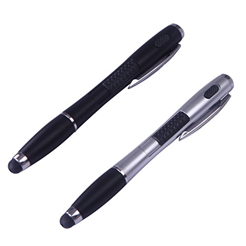 HDE Stylus Pens for Touch Screens [Capacitive Stylus, Ballpoint Pen, LED Flashlight] Stylists Pens for iPad, Pen with Light Stylus Comfort Grip for Galaxy, Android Tablets (2 Pack)