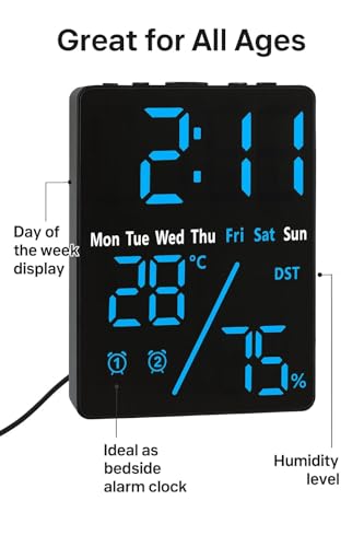 Image of CBK Digital Alarm Clock Table Clock with LED Display, Temperature and Humidity Monitor Compact Desk Clock for Students,Home, Office, Bedroom, Living Room,Home Decor, Corporate Use (12Cm * 9 Cm)