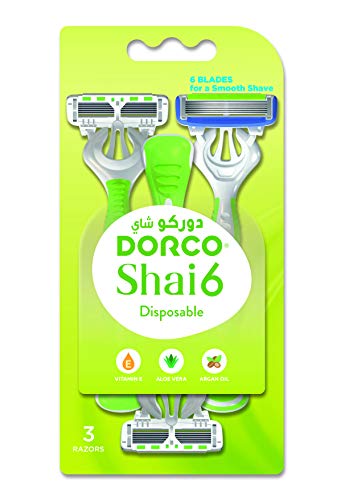 DORCO Shai Vanilla 6-Blade Women Disposable Body Care Razor 6-count with Eyebrow Razor