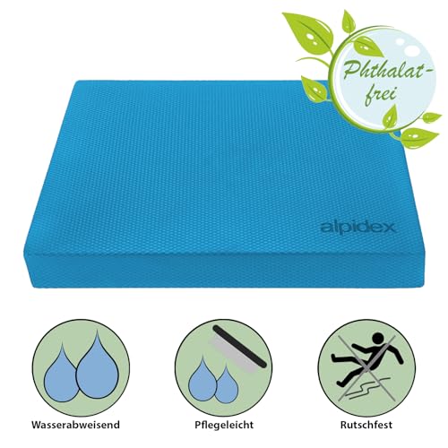 ALPIDEX Balance Pad 40x34x5 cm Balancekissen Blau inkl. 3 Fitnessbänder Stabilität Koordination Verbessertes Gleichgewicht Kissen Rutschfest Wackelkissen Balancegerät Gleichgewichtstrainer