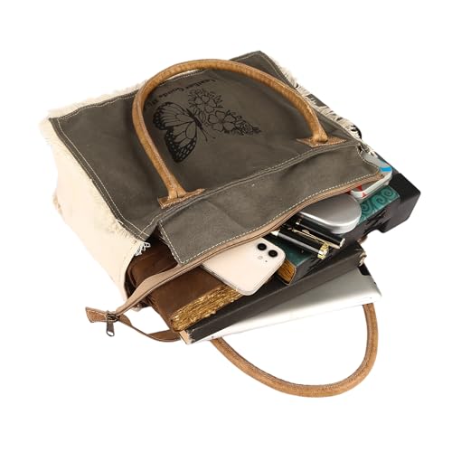 Bolsa tote de lona reciclada y cuero vacuno con acentos de cuero miniatura 6
