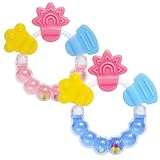 FIMWOLZ Set 2 anelli dentizione bambino, giocattolo morso in silicone senza BPA, sicuro per dentizione e anello presa (rosa e blu)