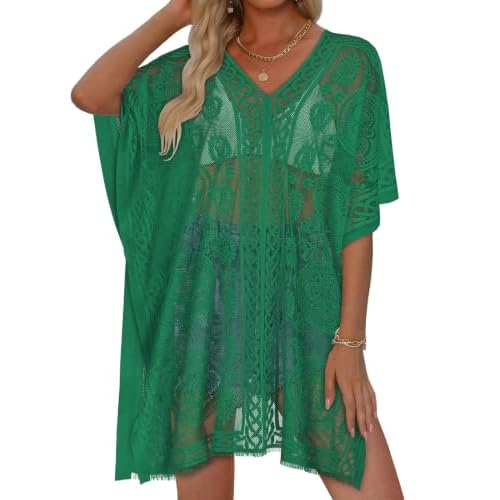 Womens Lace Bathing Suit Cover Up V Neck Beach Coverup Summer Swim Coverups Loose Bikini Beach Dress 2026