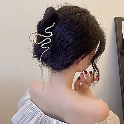 Clataly Snake-shaped Tassel Grab Clip Big Hair Clips Shark Clip Cute Animal Shape Hairpin Hair Accessories for Women and Girls (Silver) - Image 3