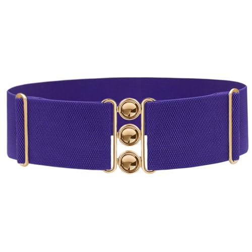 Dorchid Adjustable Belts Wide Elastic Stretchy Belt Gold Buckle Belts for Women Dresses & Casual for Waist 23 to 55 (Dark Purple Standard)