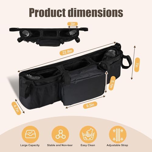 Double Stroller Organizer with 2 Cooler Pockets for Bob & Baby Jogger - 3