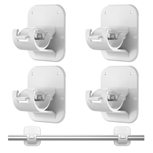 JHCJHC No Drill Curtain Rod Brackets No Drilling Holder 20lb - Renter Friendly Self Adhesive Hooks...