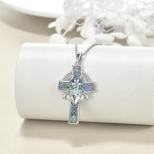 Yfn Celtic Cross Necklace Sterling Silver Celtic Claddagh Pendant Abalone Shell Cross Jewelry Gifts For Women Men #TOP1