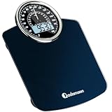 Balance de Salle de Bain Hybride 2 en 1 Adamson, Analogique et Numérique, pour un Poids Corporel jusqu'à 180 kg   Verre épais   Écran Extra Large   Lecture Facile   Bleu avec Rétroéclairage Noir