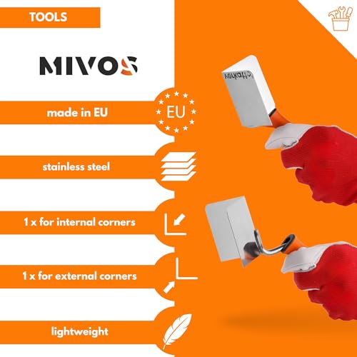 Mivos Corner Trowel Stainless Steel 80x60mm, Inner and Outer Edges, Soft Grip, Made in EU - Image 2