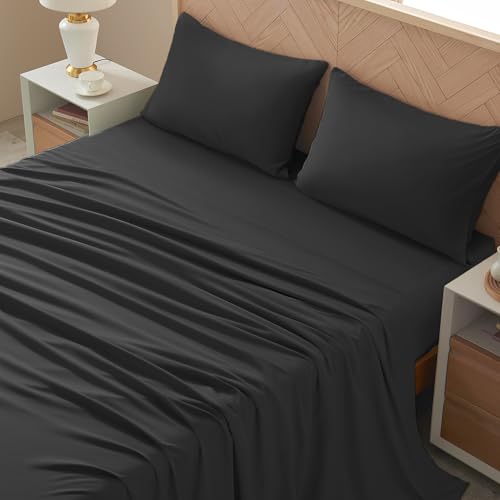 Image of Twin Size 4 Piece Sheet Set - Comfy Breathable & Cooling Bed Sheets Set, Soft and Wrinkle Free, Deep Pockets, Easy & Secure Fit, Hotel Luxury Bedding - Oeko-Tex - Black