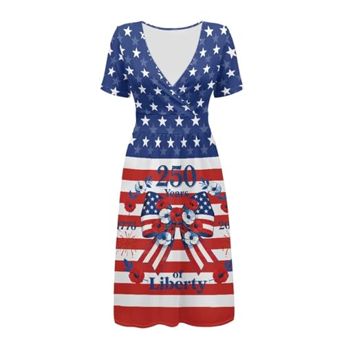 Image of Women's Summer Formal Dresses Short Sleeve Wrap V Neck Dresses Bridesmaid Wedding Guest Dress with Pockets