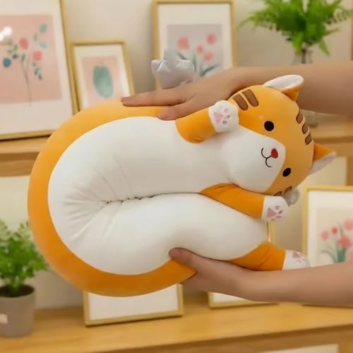 Image of Long Cat Plush Pillow, Cute Cat Stuffed Animal Body Pillow with Wings, Soft Kawaii Kitty Hugging Pillow, Christmas Valentine's Birthday Gift for Kids Girls Boys (Yellow, 60cm /23.62in)