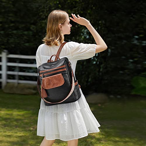 Image of OPAGE Leather Backpack Purse for Women Fashion Designer Ladies Shoulder Bags Travel Backpack With Wristlet