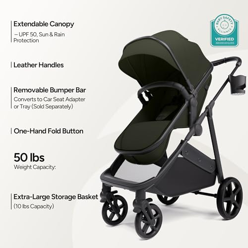 Image of Mompush Wiz 2 in 1 Baby Stroller with Infant Pramette Mode, One Hand Fold Convertible Newborn to Toddler Stroller with Reversible Seat and Large UPF 50+ Canopy