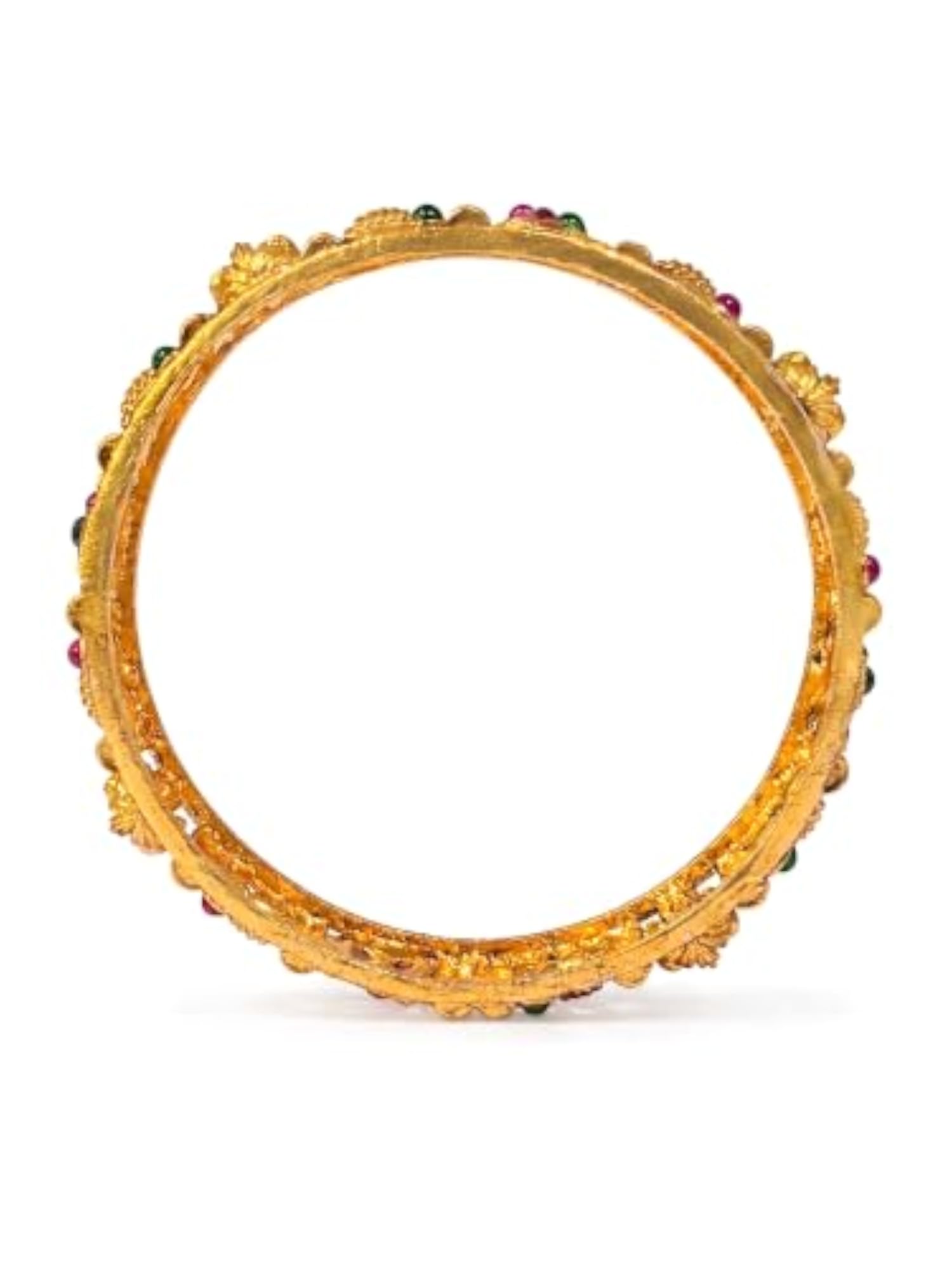 Women's Traditional Gold-Plated Temple Red Green Stone Bangles