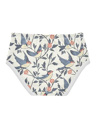 ZZKKO Cartoon Swallow Bird Floral Girls Underwear Toddler Panties for Girls Comfort Brief Size 2-8T2