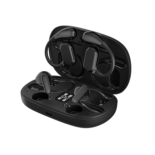 RCA EarSwitch - Auriculares inalámbricos 4 en 1 Duo TWS, Bluetooth 5.4, auriculares abiertos e intraurales, juegos de auriculares duales en una funda, tiempo de reproducción de 20 horas, pantalla LED