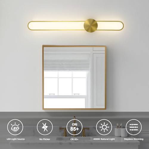 Image of JAYMP Modern Wall Sconce 4000K Dimmable LED Wall Light Fixture, Hardwired Wall Lamp for Living Room, Dining Room, Bedroom, Hallway, Lobby, Entryway, 1 Pack (Brushed Black, H56cm /22inch)