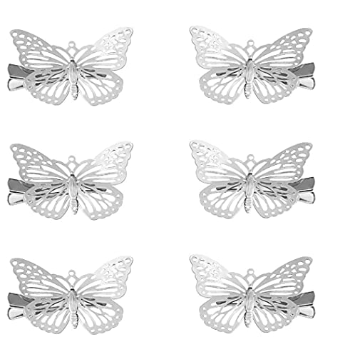 3 Pares Clips de Pelo Mariposa Metal Oro Plata Vintage Retro Pequeña Pinza de Garra para Peinar Accesorios para Niñas Adolescentes Mujeres (Plata)