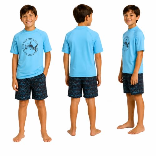Image of iXtreme Boys Swim Set - 2 Piece Rash Guard Short Sleeve Swim Shirt and Boys Swim Trunks for Infants Toddlers & Big Boys