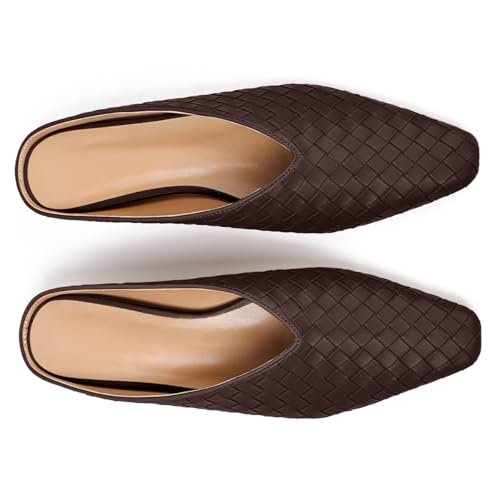 Image of Woven Mules for Women Slip on Comfortabke Metallic Slides Ladies Trendy Square Toe Hidden Wedge Mules