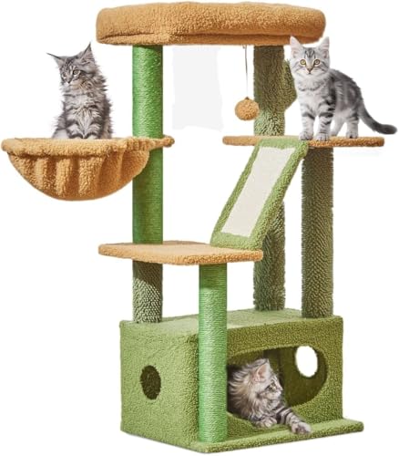 Cat Tree Cat Tower for Indoor Cats Cat Tree With Ball Suitable for Cats with Luxurious Cat condo with Adjustable Baskets and Luxurious Perch Cactus 38.5 Inch Green