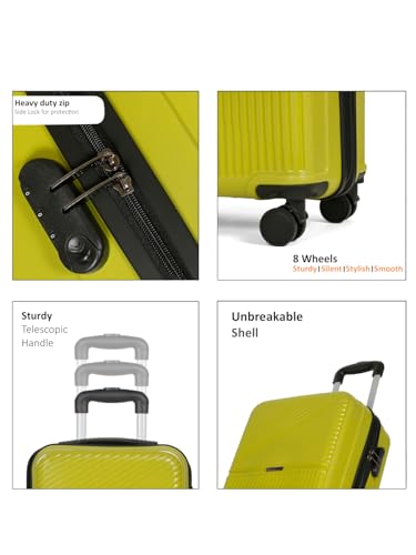 Image of Teakwood Small Size 8 Wheels Trolley Bag, Hard Cabin with Zipper Closure, Adjustable Push Button & Cross Side Strap, Number Lock System 360 Degree (Small, Lime Green)
