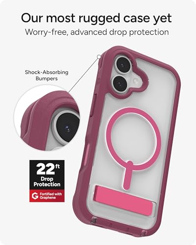 Image of ZAGG Rainier Case with Kickstand for iPhone 17 - Red Black Cherry, Graphene 22ft (7m) Drop Protection, Lanyard Attach Points, MagSafe, Wireless Charging Compatible, 2-Piece Design, Phone Case