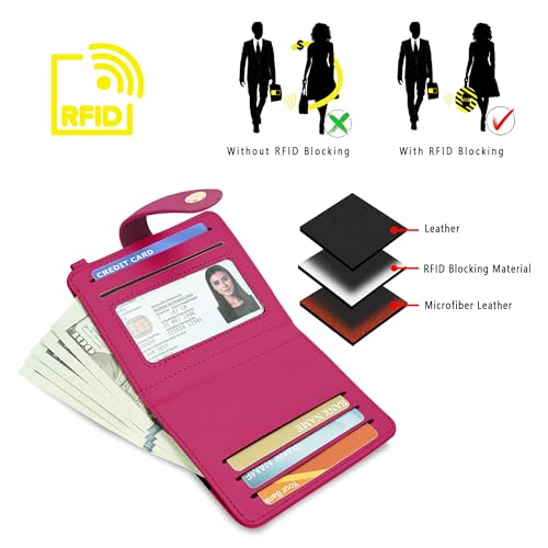 Image of Airkit Small Wallet Women RFID, PU Leather Card Holder with Keychain | Slim Compact Zipper Coin Purse for Ladies, Travel Holiday Gifts for Mom, Cute Mini Bifold Wallets
