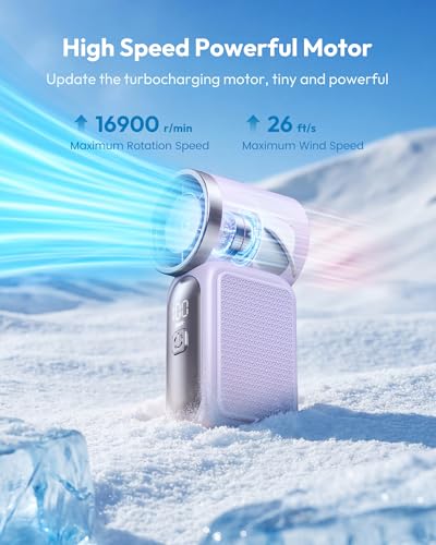 Image of Gaiatop Super Mini Portable Handheld Fan, 3.5 Inch Personal Turbo Fan, 16900 RPM 6 Speeds Strong Wind, LED Display, USB Rechargeable Battery for Travel Outdoor, Gift for Women Girl Makeup, Purple
