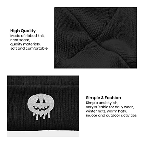 Image of Embroidery Goth Beanie Knit Hats for Men & Women, Embroidery Winter Hats Skull Cap