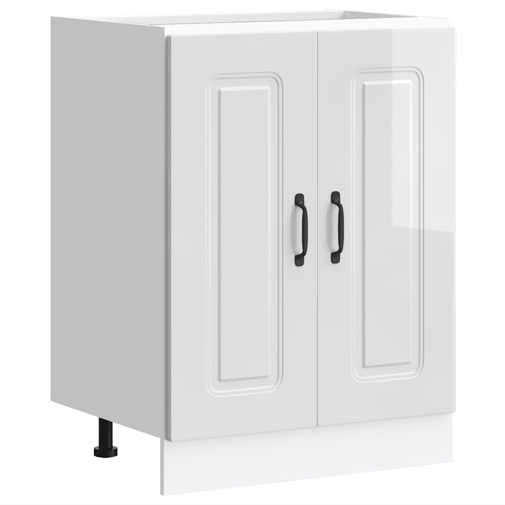vidaXL Sink Base Cabinet Kalmar High Gloss White 60x46x81.5 cm Engineered Wood, kitchen base cabinet, kitchen sink base unit, kitchen base unit for sink