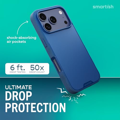 Image of Smartish iPhone 17 Pro MagSafe Case - Gripmunk Magnetic Slim Case [Lightweight + Protective] Thin Grip Cover with Microfiber Lining for Apple iPhone 17 Pro - Blues on The Green