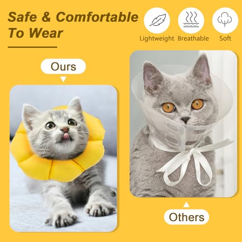 Halskrause Katze, Einstellbar wasserdichte Katzenkragen, Weich Sonnenblume Leckschutz Katze, Halskragen Katzen für Klein Hund Nach Operation Schutzkragen (Gelb, M)